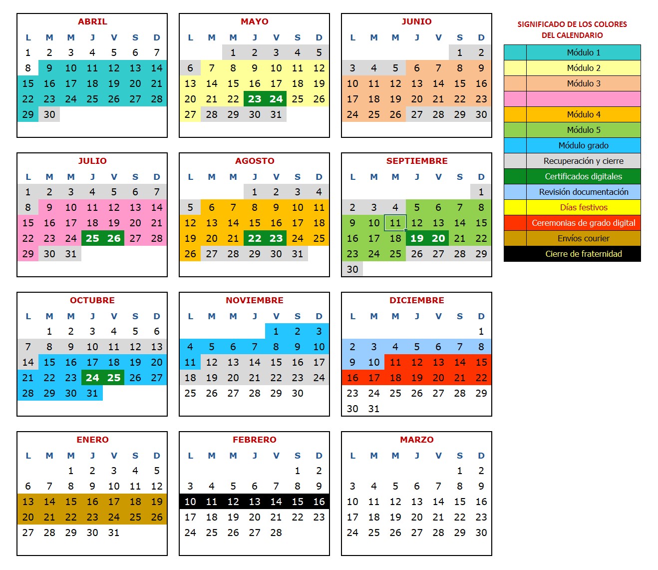Calendario académico de la fraternidad